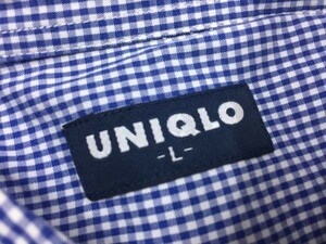 旧タグ オールド・ユニクロ UNIQLO アメカジ レトロ ギンガムチェック 半袖ボタンダウンシャツ メンズ コットン100% L 青