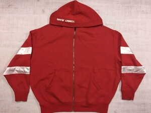 トミージーンズ TOMMY JEANS トミーヒルフィガー TOMMY HILFIGER アメカジ ストリート サテン切替 スウェットパーカー メンズ 裏起毛 S 赤