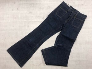 Harf ハーフ USA製生地 オールド 70s 古着 ベルボトム ブーツカット フレア デニム ジーンズ ブッシュパンツ レディース TALONジップ 31 紺