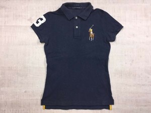 ラルフローレン Ralph Lauren ビッグポニー 鹿の子 スキニー 半袖ポロシャツ レディース THE SKINNY POLO 綿100% M 紺