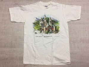 ノイシュヴァンシュタイン城 オールド レトロ ユーロ古着 スーベニア ドイツ土産 ジャージーズ製 半袖Tシャツ メンズ S 白