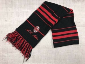 AC Milan エーシーミラン セリエA サッカー クラブチーム 公式 応援グッズ フリンジ ニット マフラー メンズ アクリル100% 黒/赤