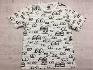 ユニクロ UNIQLO UT × KAWS カウズ コラボ アメカジ ストリート アート 目玉 総柄 半袖Tシャツ メンズ コットン100% L 白