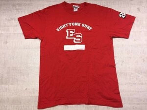 EIGHTY ONE SURF サーフ ローカル カルチャー 波乗り ロゴプリント カレッジ 半袖Tシャツ カットソー メンズ L 赤