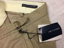 訳あり新品 ラルフローレン Ralph Lauren トラッド サイドベルト 裾ダブル スラックス パンツ ボトムス レディース 綿100% 11号 ベージュ_画像2