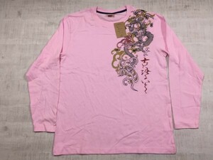 新品タグ付き Over Head オーバーヘッド 和柄 龍 ドラゴン 漢字 ロンT 長袖Tシャツ カットソー メンズ L ピンク