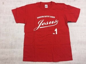 SHINKOIWA BAPTIST CHURCH 新小岩バプペスト協会 Jesus No.1 キリスト教 半袖Tシャツ カットソー メンズ M 赤