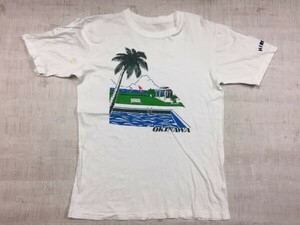 沖縄 観光 旅行 リゾート お土産 スーベニア レトロ オールド イラスト 半袖Tシャツ メンズ コットン100% 白