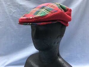 スコットランド製 GELFER THE FORTH 英国トラッド タータンチェック ニット切替 ウール混 ハンチングキャップ 帽子 メンズ 赤