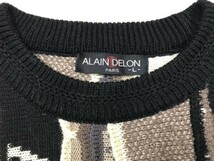 ALAIN DELON アランドロン 昭和レトロ ストリート モード 90s 古着 韓国製 ジャガード総柄 立体編み 3Dニット セーター メンズ L 黒_画像2