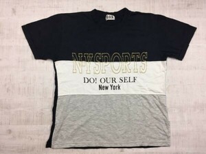 DO! OUR SELF New York レトロ オールド 90s 80s 配色切替 ワイドボーダー 金刺繍 半袖Tシャツ レディース コットン混合 M