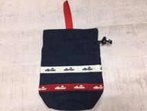 エレッセ ellesse レトロ オールド スポーツ アウトドア 巾着ポーチ お弁当入れ ドリンクケース ミニバッグ 円錐型 紺_画像1