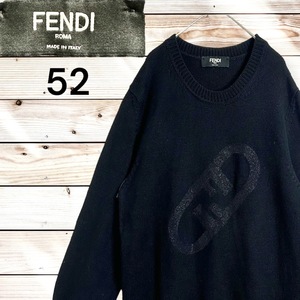 2022年【希少モデル】FENDI フェンディ ビーズ FFロゴ ニット セーター センターロゴ 黒 ブラック ビックロゴ クルーネック 22AW 22FW