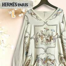 ☆マルジェラ期☆HERMES エルメス LES CHEVAUX DES MOGHOLS ムガル王朝の馬 Martin Margiela ブラウス 長袖 ニット シャツ スカーフ シルク_画像1