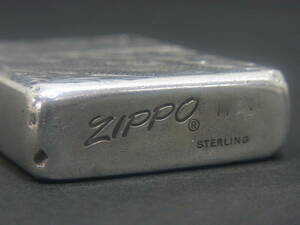 ZZ43 マニア必見 日本加工 希少 Zippo STERLING Silver 1980年代後半 スターリング 筆記体 旧ロゴ 唐草 文様 ライター コレクション ジッポ