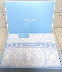 WEDGWOOD ウェッジウッド タオルケット シングル 綿100% 140×190cm ブルー系 西川産業 デッドストック 現状品