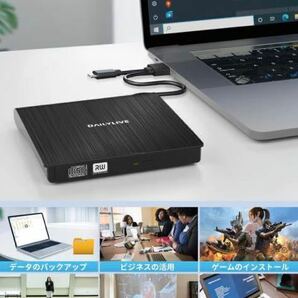 487) DAILYLIVE ブラック 外付けDVD/CDドライブ DVDレコ DVD-Rプレイヤー USB3.0&Type-C両用 内蔵ケーブル Window/Linux/Mac OS対応の画像5