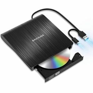 487) DAILYLIVE ブラック 外付けDVD/CDドライブ DVDレコ DVD-Rプレイヤー USB3.0&Type-C両用 内蔵ケーブル Window/Linux/Mac OS対応の画像1