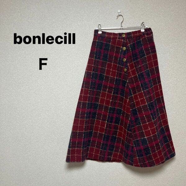 bonlecill レディース　ロング　フレアスカート　チェック　サイズＦ　冬物