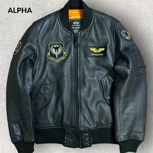 稀少 ALPHA INDUSTRIES 羊革 MA-1 レザー フライトジャケット ブラック Sサイズ