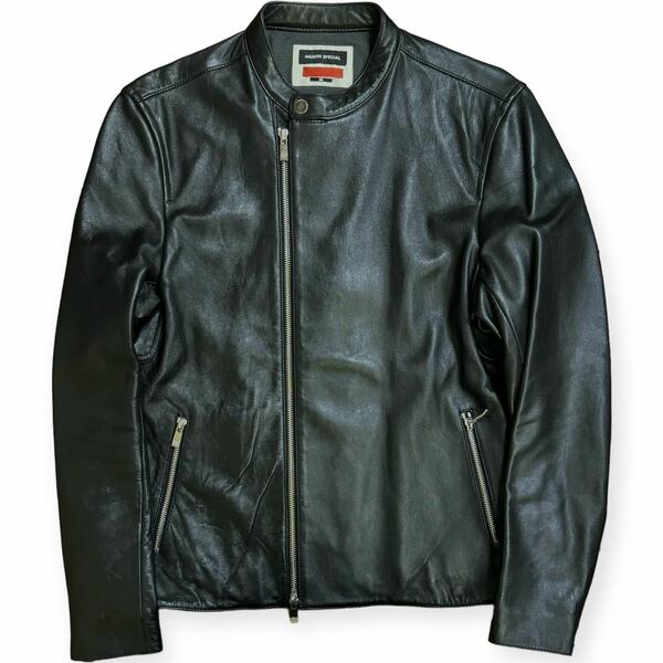 MAISON SPECIAL 2way スタンドカラー 羊革 レザー アクティブシングルライダースジャケット サイズ46 ブラック
