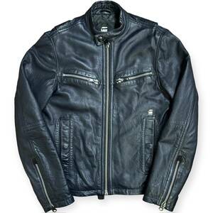 定価8.9万 美品 G-STAR RAW MOWER LEATHER JKT ネイビー サイズXS シングルライダースジャケット レザージャケット