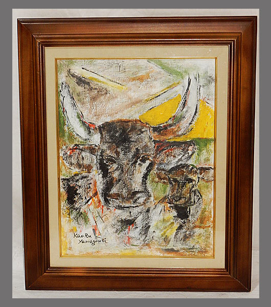 [Reproduction] ■ Kaoru Yamaguchi ■ Peinture à l'huile d'une vache et de son enfant ■ Objet commandé ■ Encadré ■ Peinture animalière ■, Peinture, Peinture à l'huile, Peintures animalières