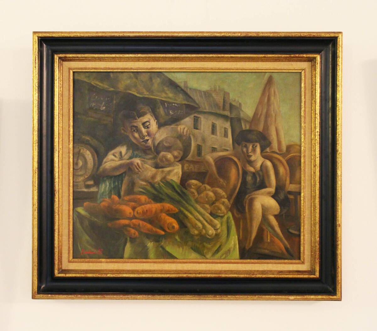 Prix final Œuvre authentique de Kakei Honsei, Kakeimotonari Le marchand de légumes et la femme au café Huile sur toile, Taille française F8, 1987, Mention honorable du prix Yasui, Peinture, Peinture à l'huile, Portraits