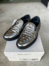 【美品】ジミーチュウ Jimmy Choo イタリアメンズ スリッポン スタッズ ガンメタル ナッパレザー グローブGUNMETAL EUR40中古品　値引！！_画像1