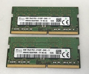 SK HYNIX PC4-2133P 8GB 4GB 2枚で8GB DDR4 ノートパソコン用メモリ PC4-17000 4GB 2枚 8GB 260ピンDDR4 LAPTOP RAM 中古品動作品