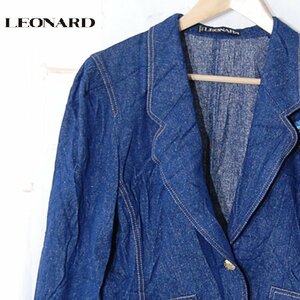 レオナールLEONARD■シルク100％ ジャケット 金ボタン 刺しゅう■13AR■ネイビー ※NK3d28209