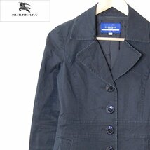 バーバリーブルーレーベルBURBERRY LONDON BLUE LAVEL■リネン混 コットン ジャケット ロゴ入りボタン■38■ブラック ※NK3d28219_画像1