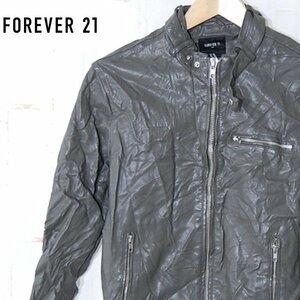 フォーエバー21メン FOREVER21 MEN■シングル ライダースジャケット スタンドカラー■XS■グレー ※NK3d28353