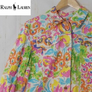 ローレンLAUREN■コットンジャケット 花総柄 ロゴ入り金ボタン /ラルフローレンRALPH LAUREN■XL■ミックスカラー ※NK4119294