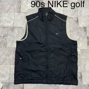 90s NIKE golf ナイキゴルフ nyron vest ナイロンベスト ジップアップ 刺繍ロゴ ネイビー サイズL 玉FS1245