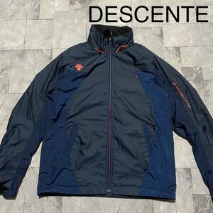 DESCENTE デサント COSMICTHERO コスミックサーモ ナイロンジャケット ジップアップ フード収納可 プリントロゴ ネイビー サイズL 玉FS1262