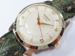 古いオレオールの手巻時計 スイス 飛び数字 赤色秒針 メンズ 手巻 アンティーク 現状中古品
