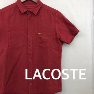 【良品】ラコステ LACOSTE 半袖 シャツ リバーシブル 無印 ボーダー レッド 赤 スナップボタン ファブリカ メンズ 3サイズ £△