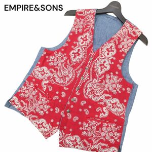 EMPIRE&SONS エンパイア アンド サンズ 通年 ペイズリー柄 異素材切替★ コンチョ釦 ベスト ジレ Sz.M　メンズ 日本製　C4T00713_1#O