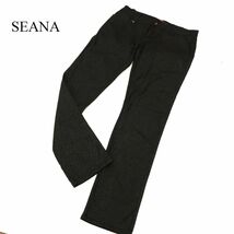 美品★ SEANA シーナ 通年 ストレッチ レオパード 総柄★ スキニー パンツ Sz.XL　メンズ 黒 大きいサイズ　C4B00181_1#R_画像1