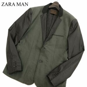 ZARA MAN ザラ マン 通年 総裏 【リネン★麻】 切替 フェイク レザー 2B テーラード ジャケット Sz.54　メンズ　C4T00565_1#O