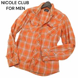 NICOLE CLUB FOR MEN ニコルクラブ フォーメン 通年 襟ポケットワイヤー★長袖 ウエスタン チェック シャツ Sz.46　メンズ　C4T00807_1#C