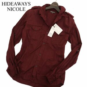 【新品 未使用】 HIDEAWAYS NICOLE ハイダウェイ ニコル 通年 シワ加工 襟ワイヤー 長袖 ミリタリー シャツ Sz.50　メンズ　C4T00723_1#C