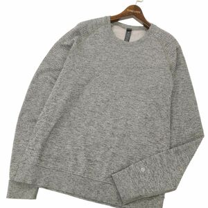 美品★ lululemon ルルレモン 通年 ロゴ★ メランジ クルーネック スウェット トレーナー Sz.L　メンズ グレー ヨガ　C4T00755_1#I