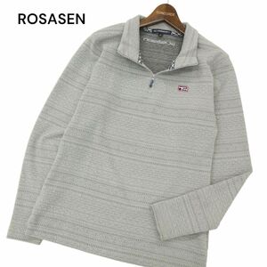 ROSASEN ロサーセン 通年 ロゴ刺繍★ ジャガード柄 長袖 ハーフジップ トレーナー Sz.M　メンズ グレー ゴルフ　C4T00757_1#C