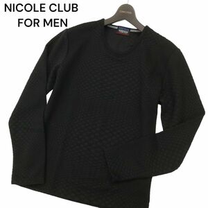 NICOLE CLUB FOR MEN ニコルクラブ フォーメン 通年 長袖 幾何学柄 クルーネック カットソー ロンTシャツ Sz.46　メンズ 黒　C4T00899_2#F