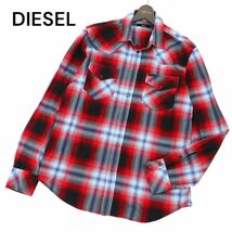 美品★ DIESEL ディーゼル 通年 ロゴタグ★ 長袖 ウエスタン チェック シャツ Sz.L　メンズ　C4T00983_2#C_画像1