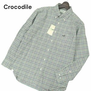 【新品 未使用】 Crocodile クロコダイル ワニ ロゴ刺繍★ 長袖 ボタンダウン チェック シャツ Sz.L　メンズ　C4T01000_2#C