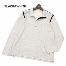 美品★ BLACK&WHITE SPORT ブラック＆ホワイト ウール混 長袖 ハーフジップ ポロシャツ Sz.M　メンズ グレー ゴルフ　C4T00992_2#B_画像1