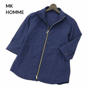 美品★ MK HOMME ミッシェルクラン オム 春夏 エバレット生地 7分袖 スタンド シャツ ブルゾン ジャケット Sz.46　メンズ 紺　C4T01027_2#M